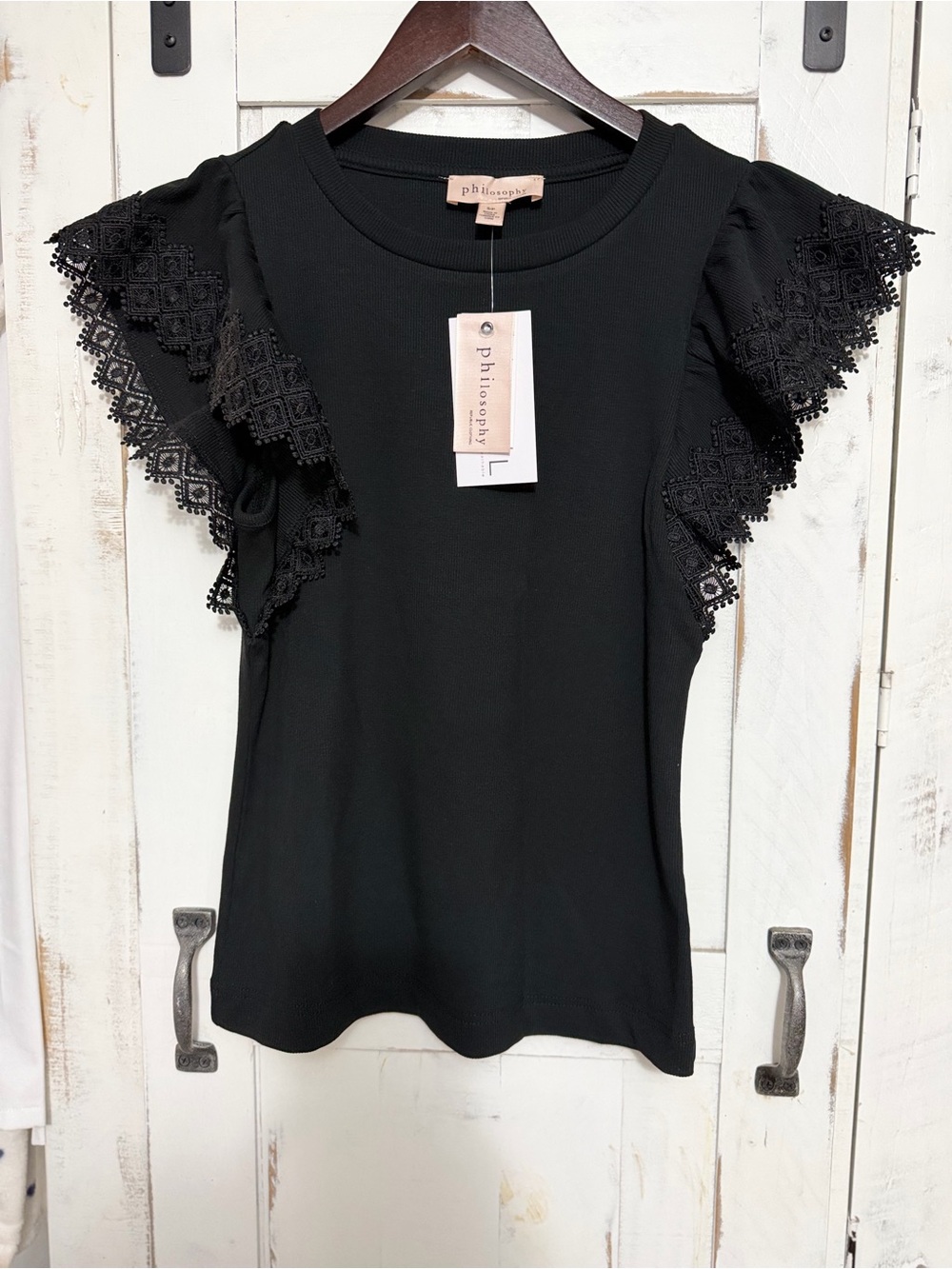 Philosophy Black Lace Flutter Sleeve Tee